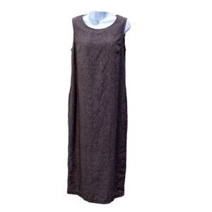 Rohan Malay Shift Maxi Dress Chambray Blue Sleeveless Linen With Pockets Size 12
